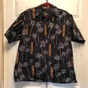 Go Barefoot Surfboard and Palm Tree Hawaiian Aloha Shirt